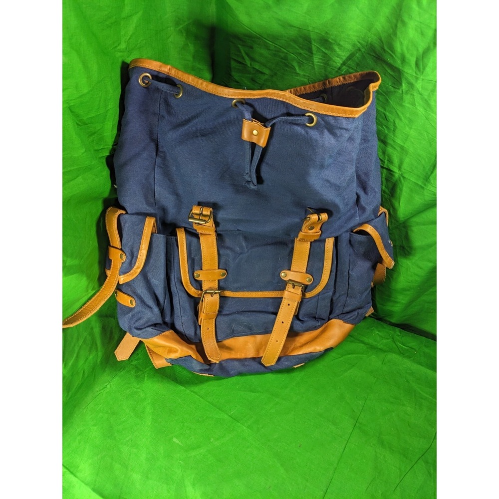 Beatnik & Sons Mens Backpack Navy‎ Tan Leather Trim